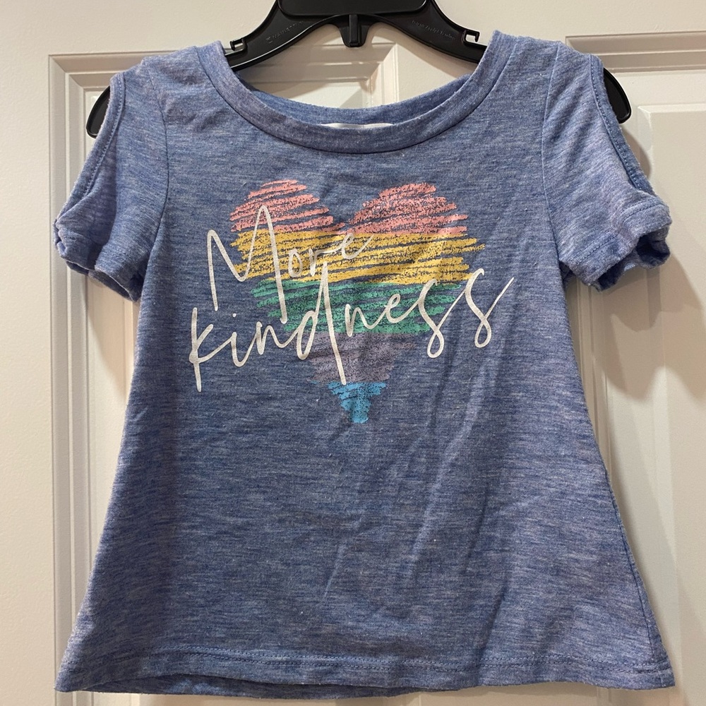 Love Glam Girl Heathered Blue More Kindness Graphic Cold Shoulder T-shirt Sz 2T